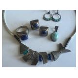 Sterling 925 Ring, Earrings and Slide and Silver and Seaglass Fish Necklace