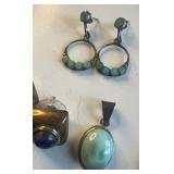 Sterling 925 Ring, Earrings and Slide and Silver and Seaglass Fish Necklace