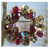 Vintage Jewelry Lot Aurora Borealis Brooch, Benrus Ladies Watch Made in Italy 925 Chain