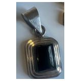 Sterling Silver and Onyx Stone Earrings, Ring, Slide and Charm