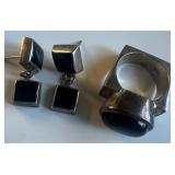 Sterling Silver and Onyx Stone Earrings, Ring, Slide and Charm