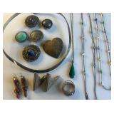 Sterling Silver and Onyx Stone Earrings, Ring, Slide and Charm