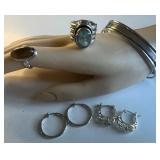 Sterling Silver and Onyx Stone Earrings, Ring, Slide and Charm