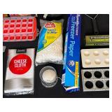 Mixed Lot of Kitchen and Cleaning Supplies - Chocolate Fondue Pot, Grill Brush, Freezer Paper