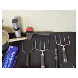 Mixed Lot of Kitchen and Cleaning Supplies - Chocolate Fondue Pot, Grill Brush, Freezer Paper