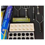 Mixed Lot of Kitchen and Cleaning Supplies - Chocolate Fondue Pot, Grill Brush, Freezer Paper