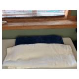 Lot of 2 Cozy Blankets - White and Navy Blue