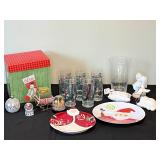 Christmas Lot Including Snow Globes / Plates / Glassware and Merry Pillow