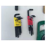 Assorted Hand Tools and Black Metal Tool Box