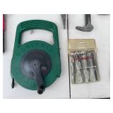 Assorted Hand Tools and Black Metal Tool Box