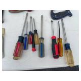 Assorted Hand Tools and Black Metal Tool Box