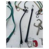 Lot of Bungee Cords, Hooks, Clamps, and Hardware
