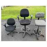 Lot of 3 Office Chairs - Adjustable Height with Armrests