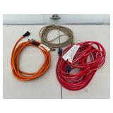 Lot of 3 Heavy-Duty Extension Cords (Orange, Beige, Red)