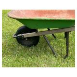 Green Metal Wheelbarrow with Single Pneumatic Tire
