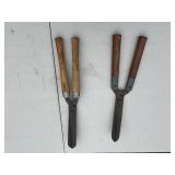 Lot of 2 Vintage Hedge Shears with Wooden Handles