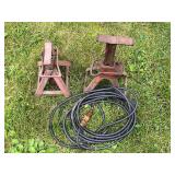 Lot of Two Jack Stands and Heavy Duty Electrical Cable