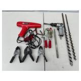 Lot of Assorted Tools: Clamps, Mac Tools Heat Gun, and Pneumatic Drill