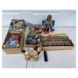 Vintage Battery Operated Toy Lot - Robot, Trains, and Dogs