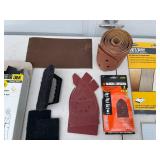 Lot of Sandpaper Sheets and Sanding Supplies