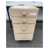 Vintage Four-Drawer Wooden Rolling Cabinet
