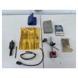 Assorted Drill Bits, Magnetic Base, and Accessories Lot