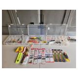 Assorted Fishing Tackle Lot with Tackle Boxes and Hooks
