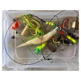 Assorted Fishing Tackle Lot with Plastic Storage Boxes