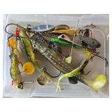 Assorted Fishing Tackle Lot with Plastic Storage Boxes