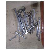 Lot of Mixed Wrenches and Orange Storage Bin