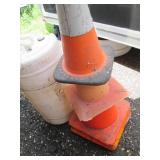 Lot of Traffic Cones and Large Plastic Container