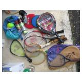 Assorted Sports Equipment Lot with Tennis and Racquetball Rackets & Accessories