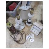 Lot of Vintage Hobnail and Wooden Lamps Along with Decorative Pins