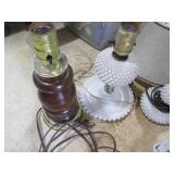 Lot of Vintage Hobnail and Wooden Lamps Along with Decorative Pins