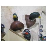 Lot of Wooden Duck and Turkey Figures, Talking Parrot Toy, Musical Instrument