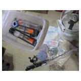 Ice Fishing Equipment Lot: Polar Tip-Ups, Ice Fly Reel, Maps & Propane Tank