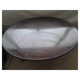 Vintage Oval Wood Coffee Table with Glass Top
