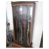 Wooden Gun Cabinet with Glass Doors and Storage Drawer