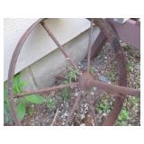 Antique Wagon Wheel and Vintage Metal Tool