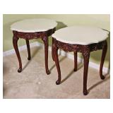 Concrete Top Ornate Mahagany Finish Victorian Side Tables