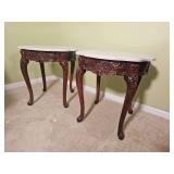 Concrete Top Ornate Mahagany Finish Victorian Side Tables