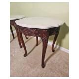 Concrete Top Ornate Mahagany Finish Victorian Side Tables