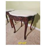 Concrete Top Ornate Mahagany Finish Victorian Side Tables