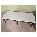 Concrete Top Ornate Mahagany Finish Victorian Cocktail Table