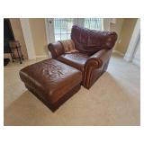 Handsome Leather Mart Brown Leather Tac Rolled Armchair