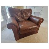 Handsome Leather Mart Brown Leather Tac Rolled Armchair
