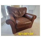 Handsome Leather Mart Brown Leather Tac Rolled Armchair