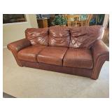 Handsome Leather Mart Brown Leather Tac Rolled Arm Sofa