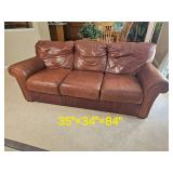 Handsome Leather Mart Brown Leather Tac Rolled Arm Sofa