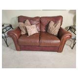 Handsome Leather Mart Brown Leather Tac Rolled Arm Loveseat